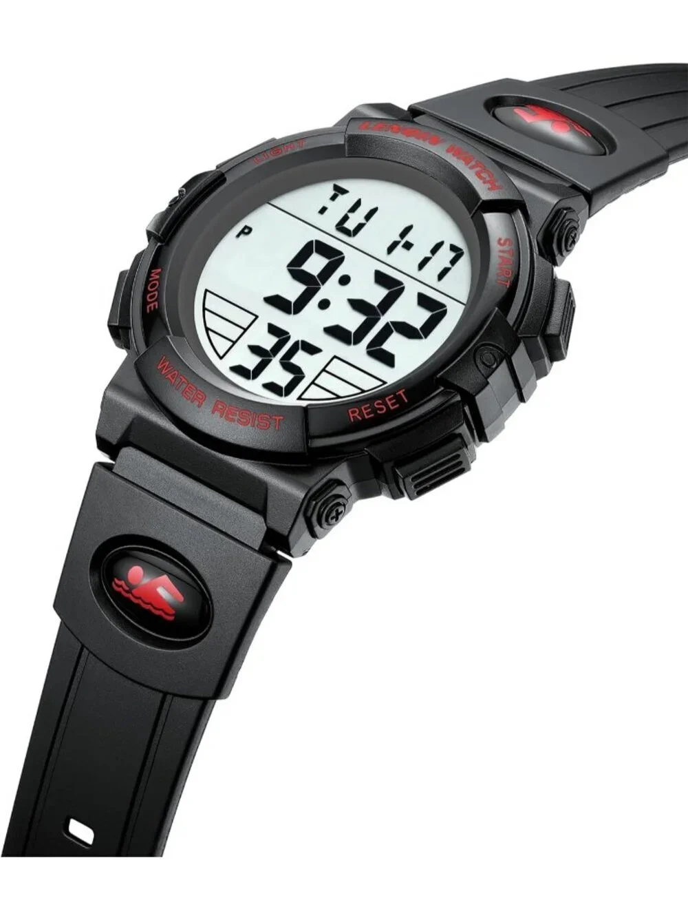 Men's Black And Red Analog Quartz Waterproof Tactical Digital Alarm Wrist Watch